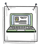line drawing of an open laptop